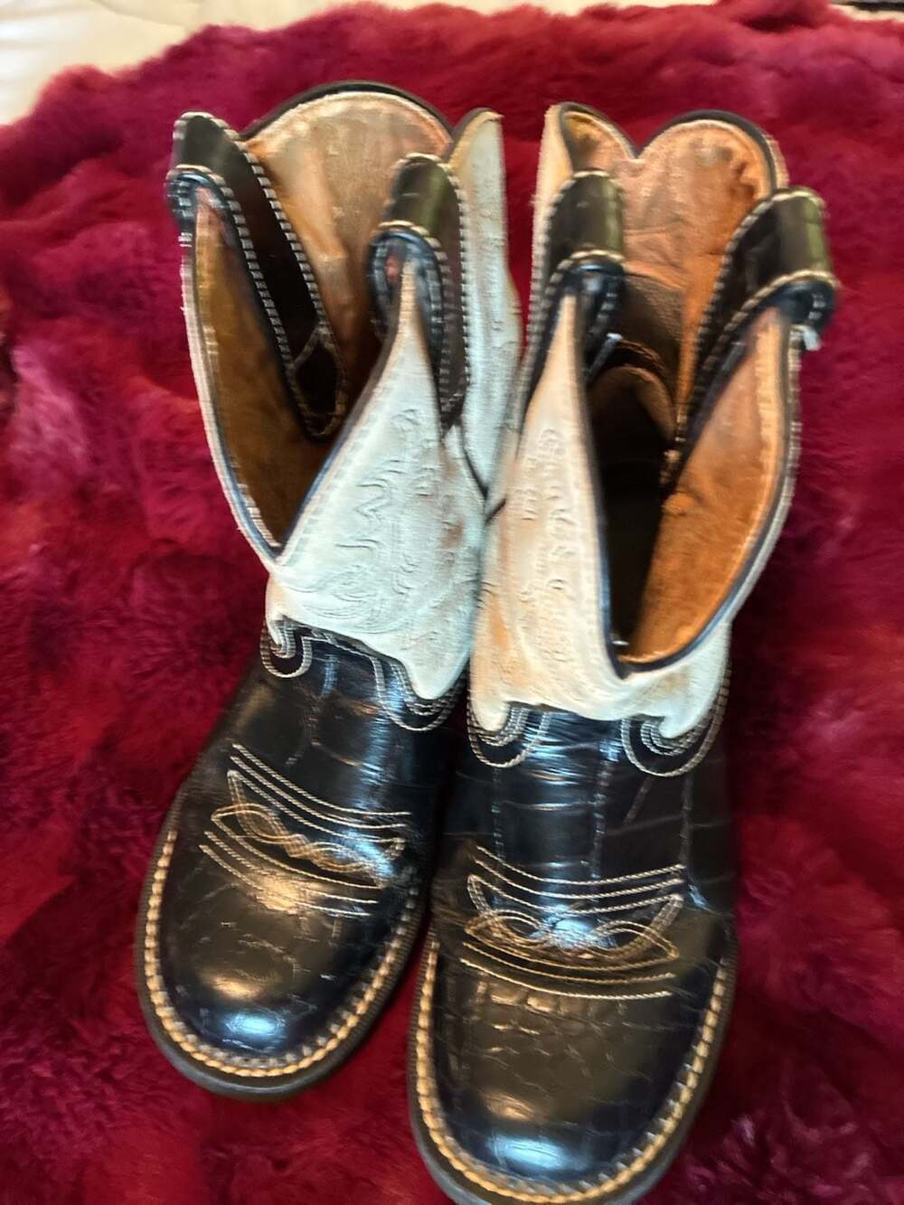 Ariat Fatbaby Western Boots Black Faux Croc Suede Women's Sz 8B A493